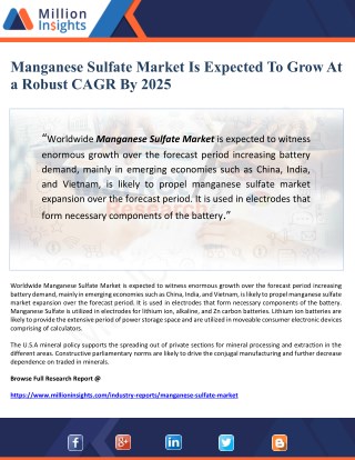 Manganese Sulfate Market Is Expected To Grow At a Robust CAGR By 2025