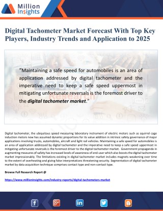 Digital Tachometer Market Forecast With Top Key Players, Industry Trends and Application to 2025