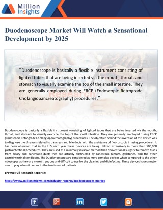 Duodenoscope Market Will Watch a Sensational Development by 2025