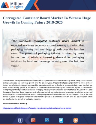 Corrugated Container Board Market To Witness Huge Growth In Coming Future 2018-2025