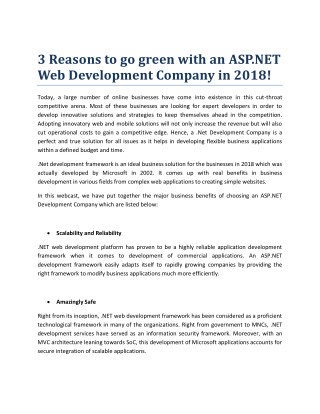 3 Reasons to go green with an ASP.NET Web Development Company in 2018!