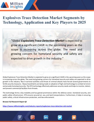 Explosives Trace Detection Market Segments by Technology, Application and Key Players to 2025