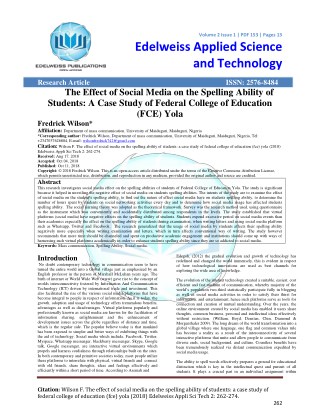 The Effect of Social Media on the Spelling Ability of Students: A Case Study of Federal College of Education (FCE) Yola