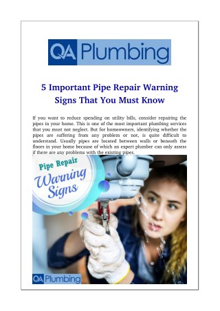 5 Important Pipe Repair Warning Signs That You Must Know