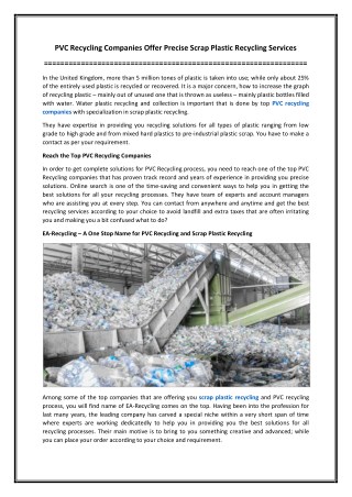 PVC Recycling Companies Offer Precise Scrap Plastic Recycling Services