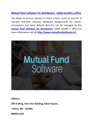 Mutual fund software for distributors called wealth e office