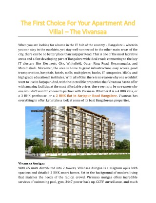 Vivansaa – The First Choice For Your Apartment And Villa!