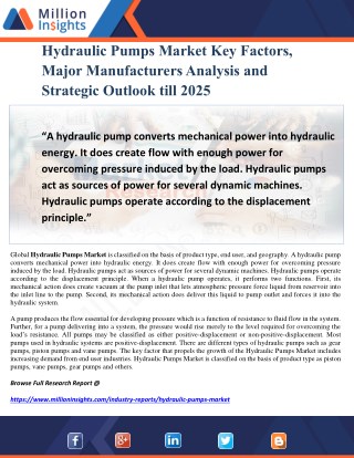 Hydraulic Pumps Market Key Factors, Major Manufacturers Analysis and Strategic Outlook till 2025