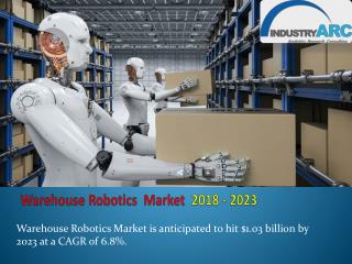 Warehouse Robotics Market is anticipated to hit $1.03 billion by 2023 at a CAGR of 6.8%.