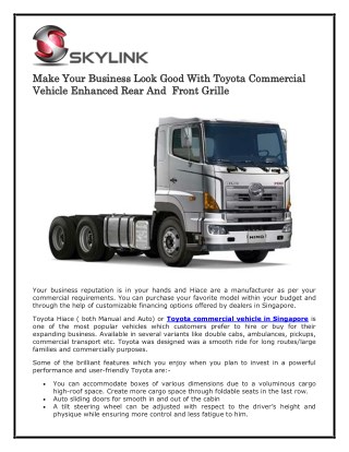 Make Your Business Look Good With Toyota Commercial Vehicle Enhanced Rear And Front Grille