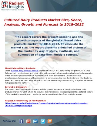Cultured Dairy Products Market Size, Share, Analysis, Growth and Forecast to 2018-2022
