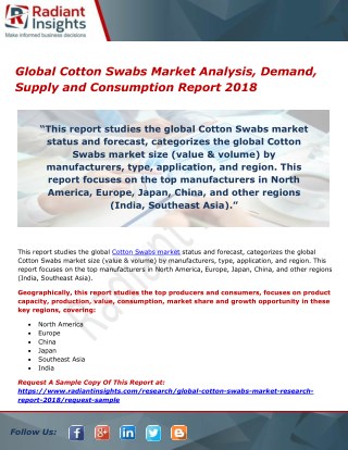 Global Cotton Swabs Market Analysis, Demand, Supply and Consumption Report 2018