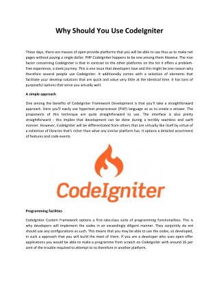 Why Should You Use CodeIgniter