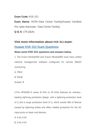 Testpassport Huawei H19-311 Questions and Answers