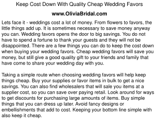 Keep Cost Down With Quality Cheap Wedding Favors www.OliviaB