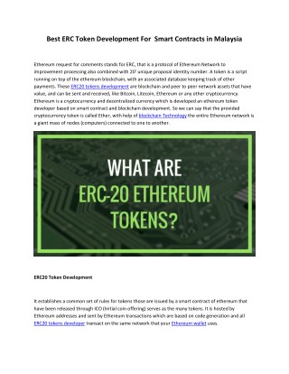 Best ERC Token Development For Smart Contracts in Malaysia