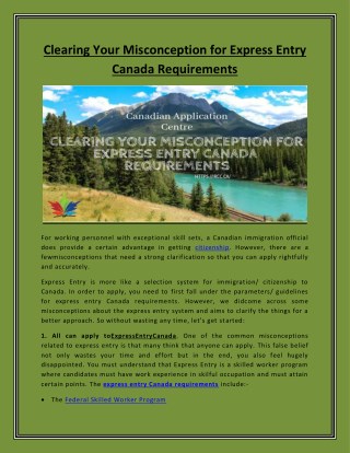 Clearing Your Misconception for Express Entry Canada Requirements