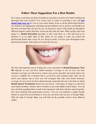 Follow These Suggestions For a Best Dentist