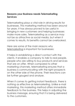 Reasons your Business needs Telemarketing Services