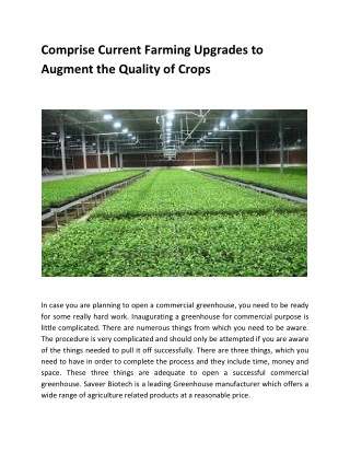 Comprise Current Farming Upgrades to Augment the Quality of Crops