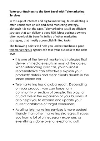 Take your Business to the Next Level with Telemarketing Services 