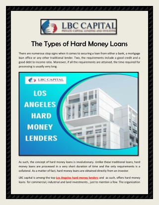 The Types of Hard Money Loans