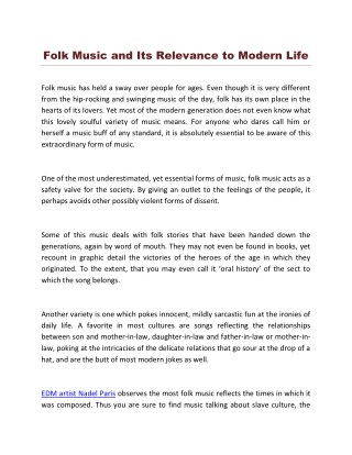 Folk Music and Its Relevance to Modern Life