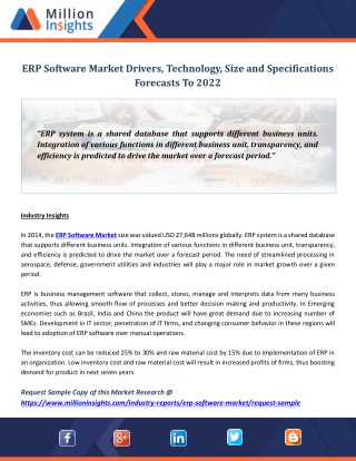 ERP Software Market Drivers, Technology, Size and Specifications Forecasts To 2022