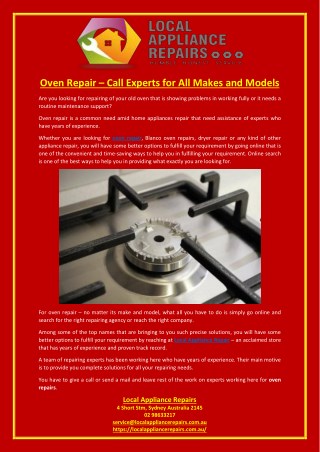 Oven Repair – Call Experts for All Makes and Models