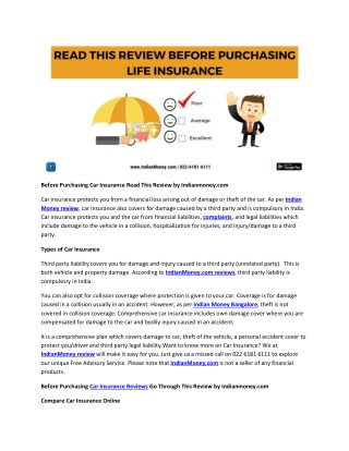 Before Purchasing Car Insurance Read This Review by Indianmoney.com