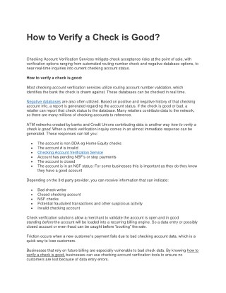 How to Verify a Check is Good