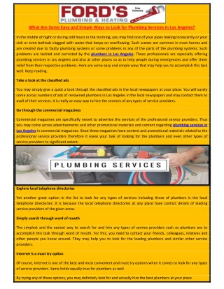 What Are Some Easy and Simple Ways to Look for Plumbing Services in Los Angeles?