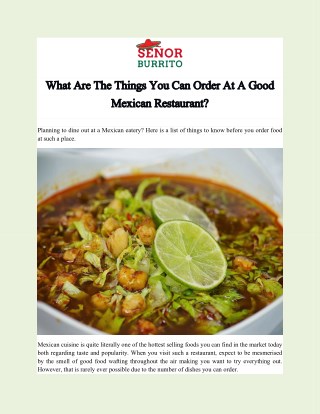 What Are The Things You Can Order At A Good Mexican Restaurant?