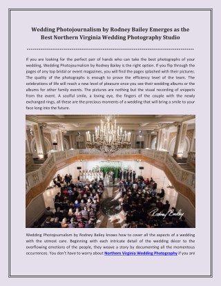 Wedding Photojournalism by Rodney Bailey Emerges as the Best Northern Virginia Wedding Photography Studio