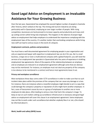 Good Legal Advice on Employment Is an Invaluable Assistance for Your Growing Business