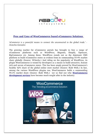 Pros and Cons of WooCommerce based eCommerce Solutions