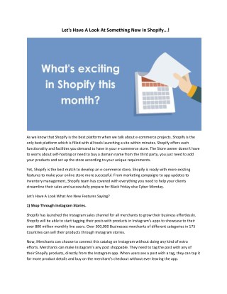 Let's Have A Look At Something New In Shopify...!