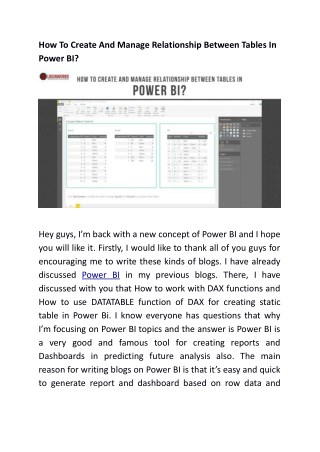 How To Create And Manage Relationship Between Tables In Power BI?