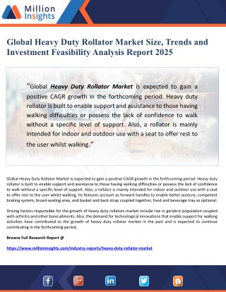 Global Heavy Duty Rollator Market Size, Trends and Investment Feasibility Analysis Report 2025