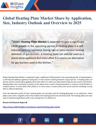 Global Heating Plate Market Share by Application, Size, Industry Outlook and Overview to 2025