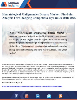 Hematological Malignancies Disease Market: Pin-Point Analysis For Changing Competitive Dynamics 2018-2025