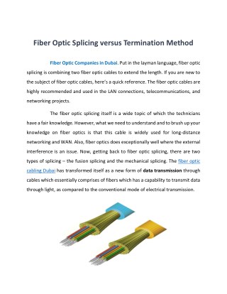 Fiber optics and Structured Cabling Dubai UAE | VRS Tech