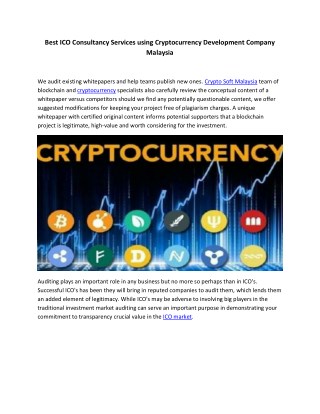 Best ICO Consultancy Services using Cryptocurrency Development Company Malaysia