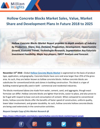 Hollow Concrete Blocks Market Sales, Value, Market Share and Development Plans In Future 2018 to 2025