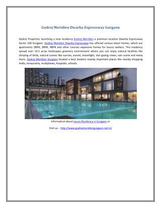 Godrej Meridien Luxury Residency in Sector 106, Gurugram