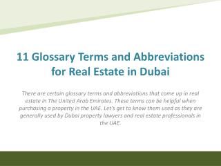 11 Glossary Terms and Abbreviations for Real Estate in Dubai