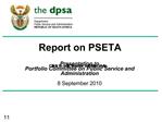 Report on PSETA Presentation to Portfolio Committee on Public Service and Administration 8 September 2010