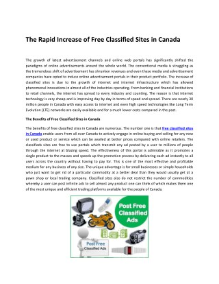 The Rapid Increase of Free Classified Sites in Canada