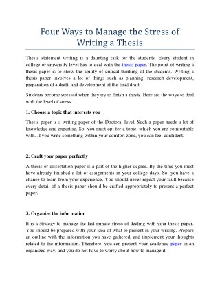 Four Ways to Manage the Stress of Writing a Thesis