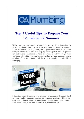 Top 5 Useful Tips to Prepare Your Plumbing for Summer